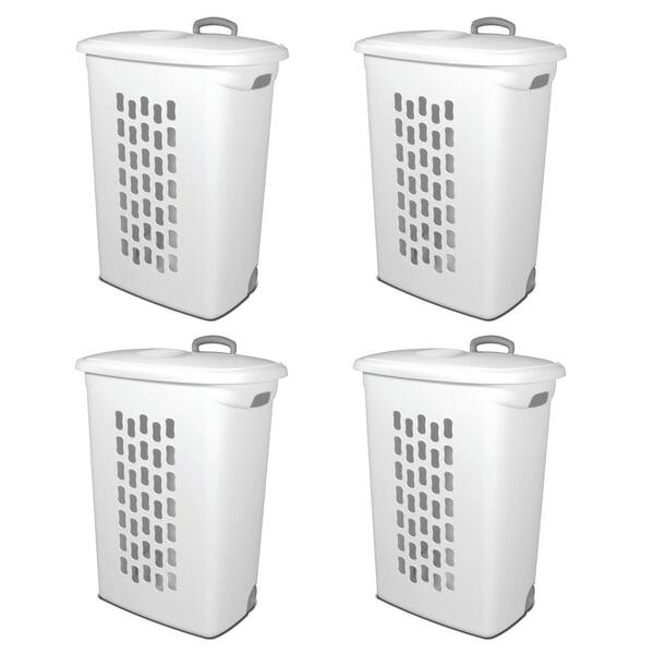 Sterilite White Plastic Laundry Hamper with Lift-Top, Wheels and Pull Handle (4-Pack)