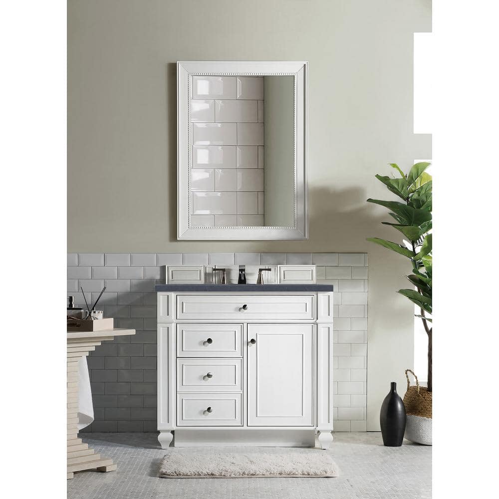 Bright White 36" Freestanding Single Vanity Base with Veneer