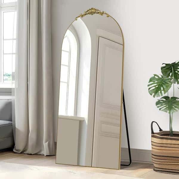 Lirago 36 in. W x 75 in. H Wood Frame Arched Floor Mirror, Bedroom Living Room Wall Mirror in Gold