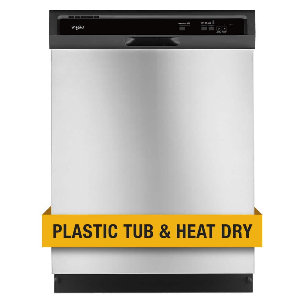 Whirlpool 24 in. Stainless Steel Front Control Built-in Tall Tub Dishwasher Stainless Steel with 1-Hour Wash Cycle, 55 dBA, Silver