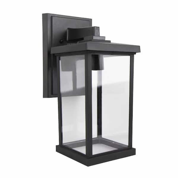 SOLUS Artisan Large Square 14.40 in. Black Outdoor Hardwired Lantern Sconce with Clear Diffuser No Bulb Included