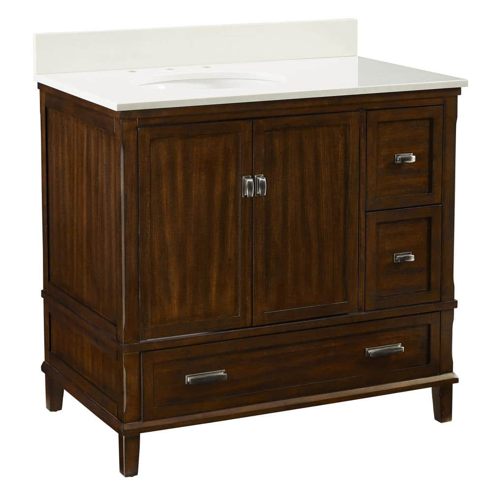 CosmoLiving Leona 36” Bathroom Vanity, Navy with Gold Metal 