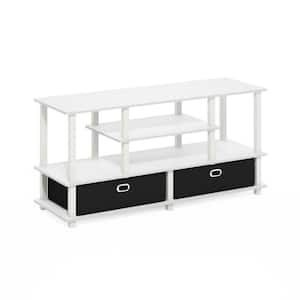 JAYA White/White/Black TV Stand Entertainment Center Fits TV's up to 55 with Storage Bin