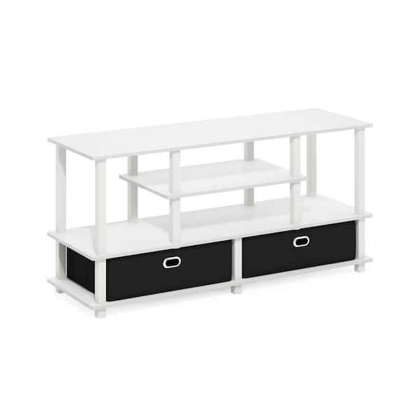 Furinno JAYA White/White/Black TV Stand Entertainment Center Fits TV's up to 55 with Storage Bin