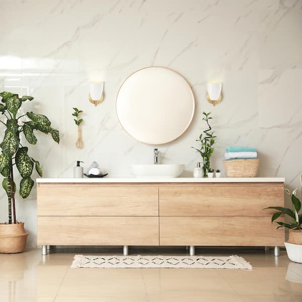 Designers Fountain - Biba 5.25 in. 1-Light Brushed Gold Modern Wall Sconce with Ice Mist Metal Shade