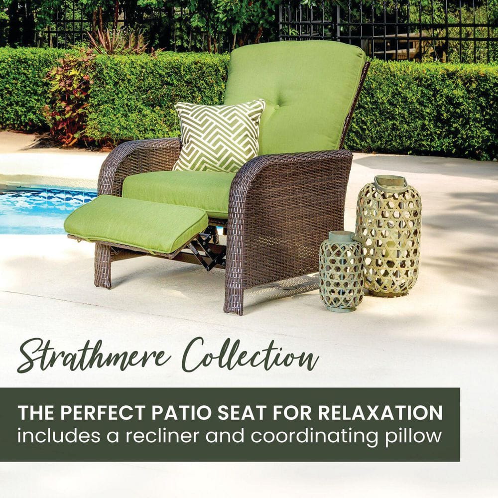 Cilantro Green Wicker and Steel Outdoor Reclining Lounge Chair