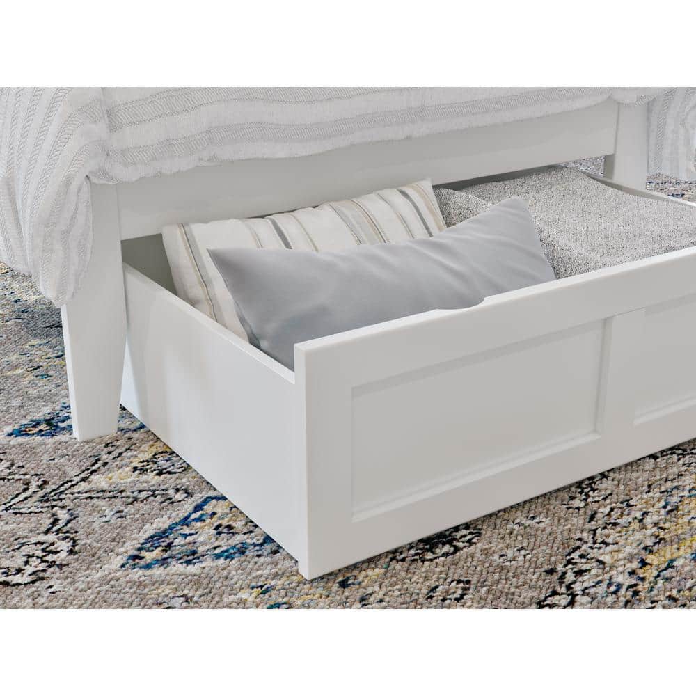 Mission-Inspired White Twin Platform Bed with Drawer & USB Charger