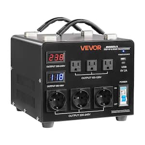 VEVOR 2000 W spanningsomvormer, transformator AC 110 V 220 V transformator, converter 2 x US NEMA 5-15R 3-pins/2 x standaard Europese Shucko-uitgangsstopcontacten, 1 x 5 V USB-aansluiting, 1 x type