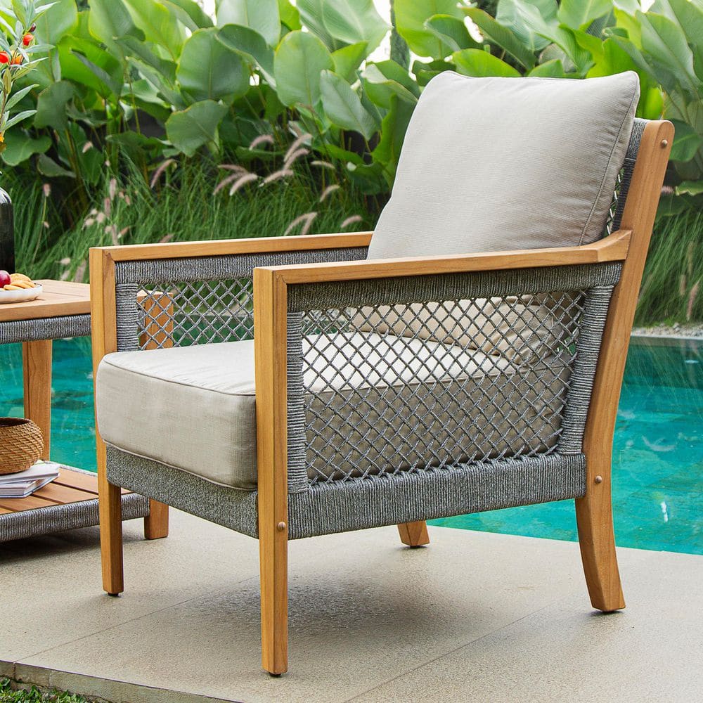 Nassau Teak Wood Patio Lounge Chair with Beige Cushion price history on PriceWatchPro