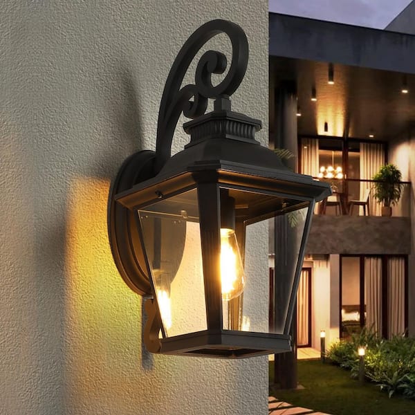 Gloweer 2-Pack Black Outdoor Wall Lanterns,Waterproof Wall Sconce with Clear Glass Panels,Vintage Exterior Light Fixture,No Bulb