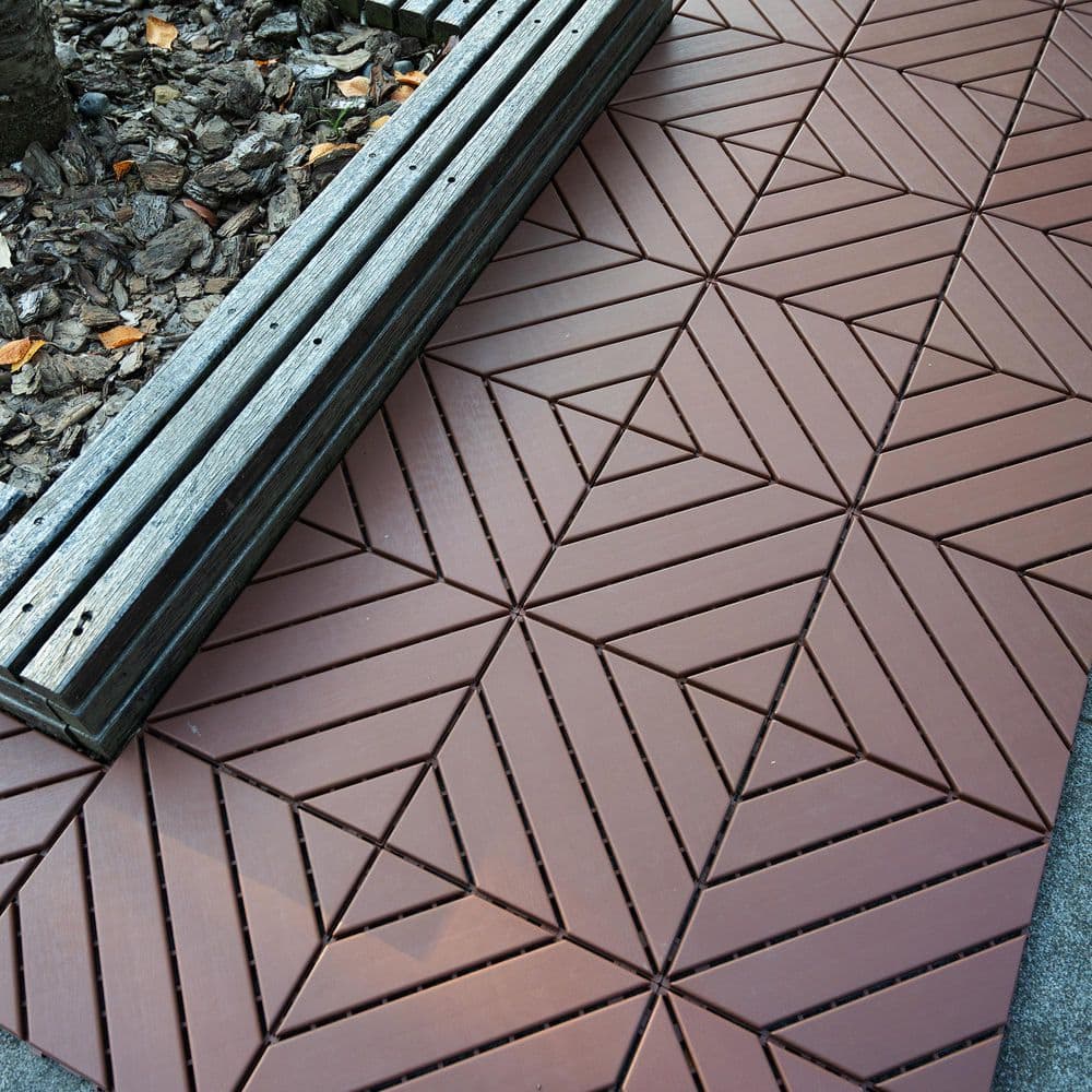 12 in. x 12 in. Plastic Brown Waterproof Interlocking Outdoor Patio Floor Tiles, Diagonal Slatted Pattern (44-Pack) price history on PriceWatchPro