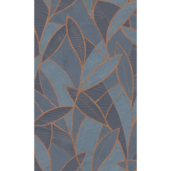 Walls Republic Dark blue Leaf Motif with Outlines Tropical Textured Print Non-Woven Non-Pasted Textured Wallpaper 57 sq. ft.