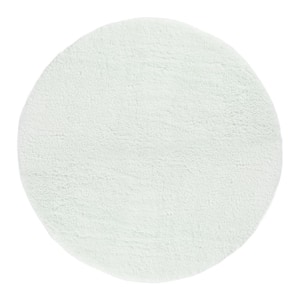 GHDG Solid Plush White 4 ft. Shag Furry Round Rug Area Rug