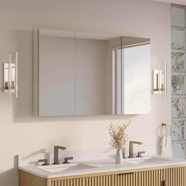 48 in. W x 30 in. H Rectangular Recess/Surface Mount Medicine Cabinet with Mirror, 3-Soft Close Door