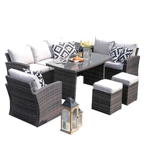 Penny 7-Piece Wicker Patio Conversation Set with Beige Cushions