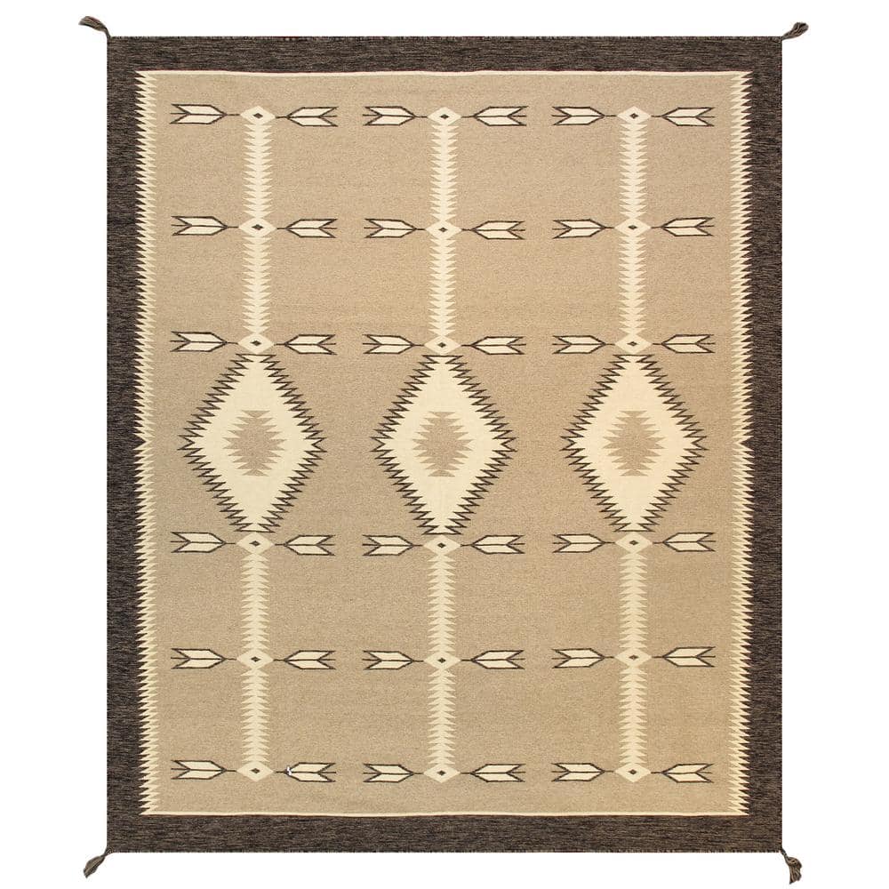 Hand-Knotted Geometric Wool Area Rug 8' x 10' Light Beige