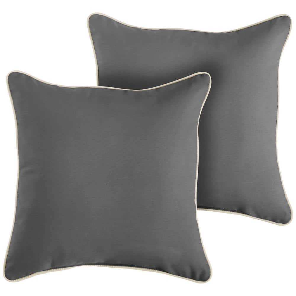 SORRA HOME Charcoal Grey/Ivory Outdoor Corded Throw Pillows (2-Pack ...