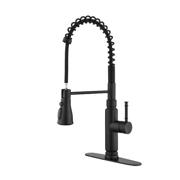 WarmieHomy Single Handle Pull Down Sprayer Kitchen Faucet with Stainless Steel in Matte Black