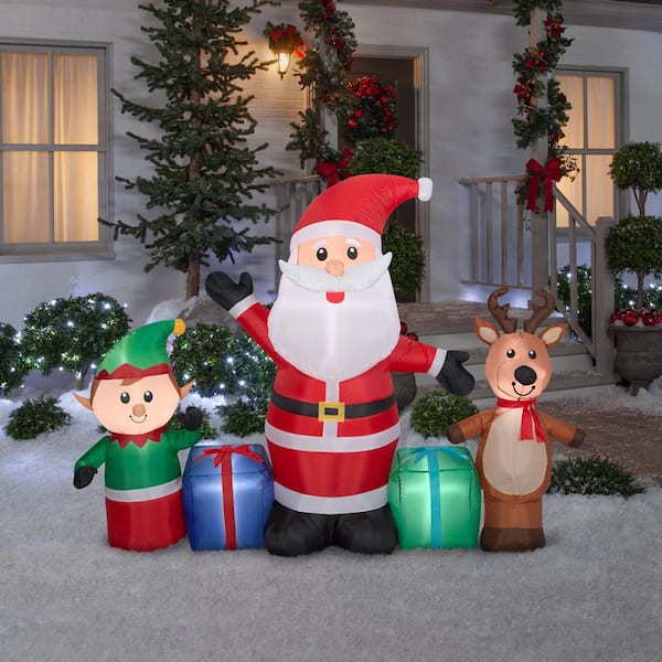 Holiday Living Santa & Elf on Reindeer Rider Airblown Inflatable 5 ft X 6 ft NIB 