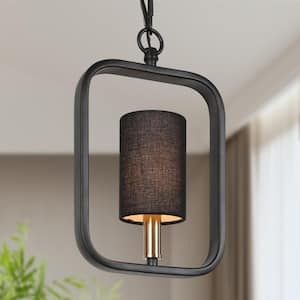 Modern Black Lantern Pendant Hanging Light Finn 1-Light Rectangle Pendant Light with Fabric Shade