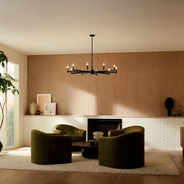 Erzo 48 in. 10-Light Black Mid-Century Modern Candle Circle Chandelier for Dining Room