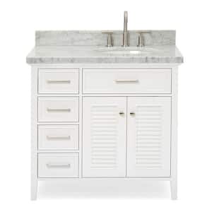 Kensington 37 in. W x 22 in. D x 36 in. H Freestanding Bath Vanity in White with White Marble Top