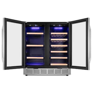 30 in.Dual Zone 33-Wine Bottles and 80-Can Built-In and Freestanding with French Door Beverage Cooler in Stainless Steel