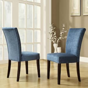 Espresso Royal Blue Chenille Parson Chair (Set of 2)