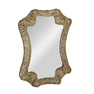 28.3 in. W x 37.8 in. H Handwoven Cattail and Wood Natural Decorative Mirror