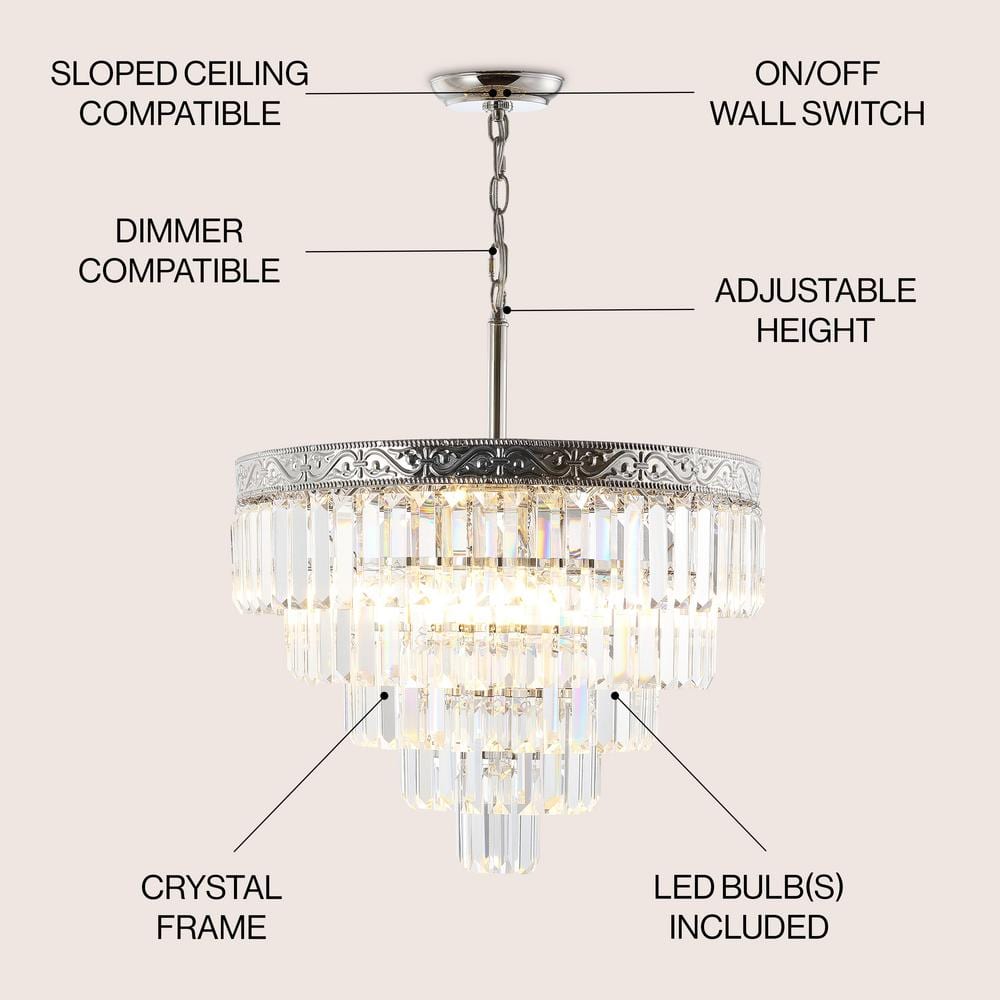 Wyatt 20" Polished Nickel 4-Light Tiered Crystal Chandelier
