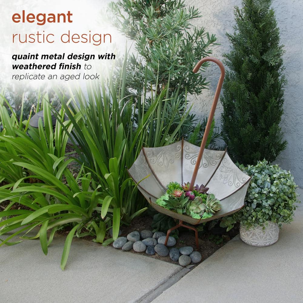 Alpine Gray Iron Upside Down Umbrella Garden Stake Planter