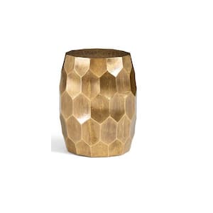 Anna 14 in. Gold Brass Metal Side Table with Diamond Design