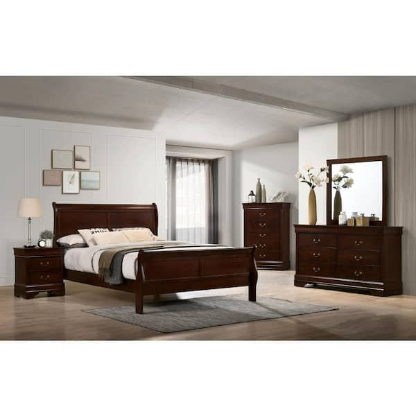 Acme Louis Philippe Rectangular Wood 6-Drawer Dresser in Cherry