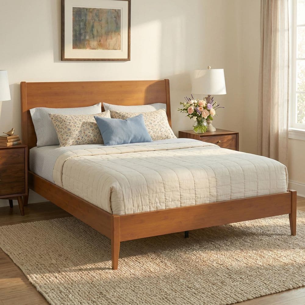 Harper & Bright Designs Walnut Brown 100% Bamboo Wood Frame Queen