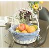 Vintiquewise White Round Willow Gift Basket, with Blue Gingham Liner and Handle - Small QI003820BL.S