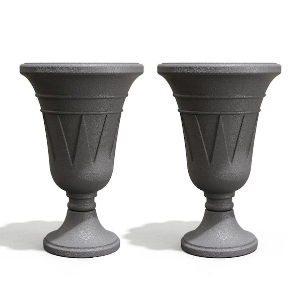15.75 IN. W x 23.62 in. H Large Dot Lead Grey Plastic Planter Urns with Drainage Hole, Set of 2