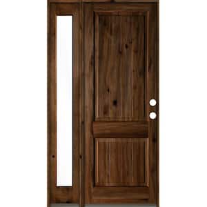 46 in. x 96 in. Rustic Knotty Alder Left-Hand/Inswing Clear Glass Provincial Stain Wood Prehung Front Door with Sidelite
