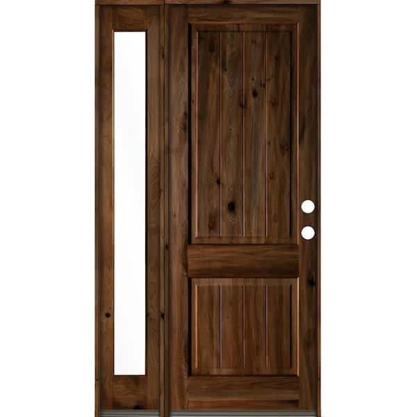 Krosswood Doors Rustic Knotty Alder 50 in. x 96 in. Left-Hand/Inswing Clear Glass Provincial Stain Wood Prehung Front Door with Sidelite