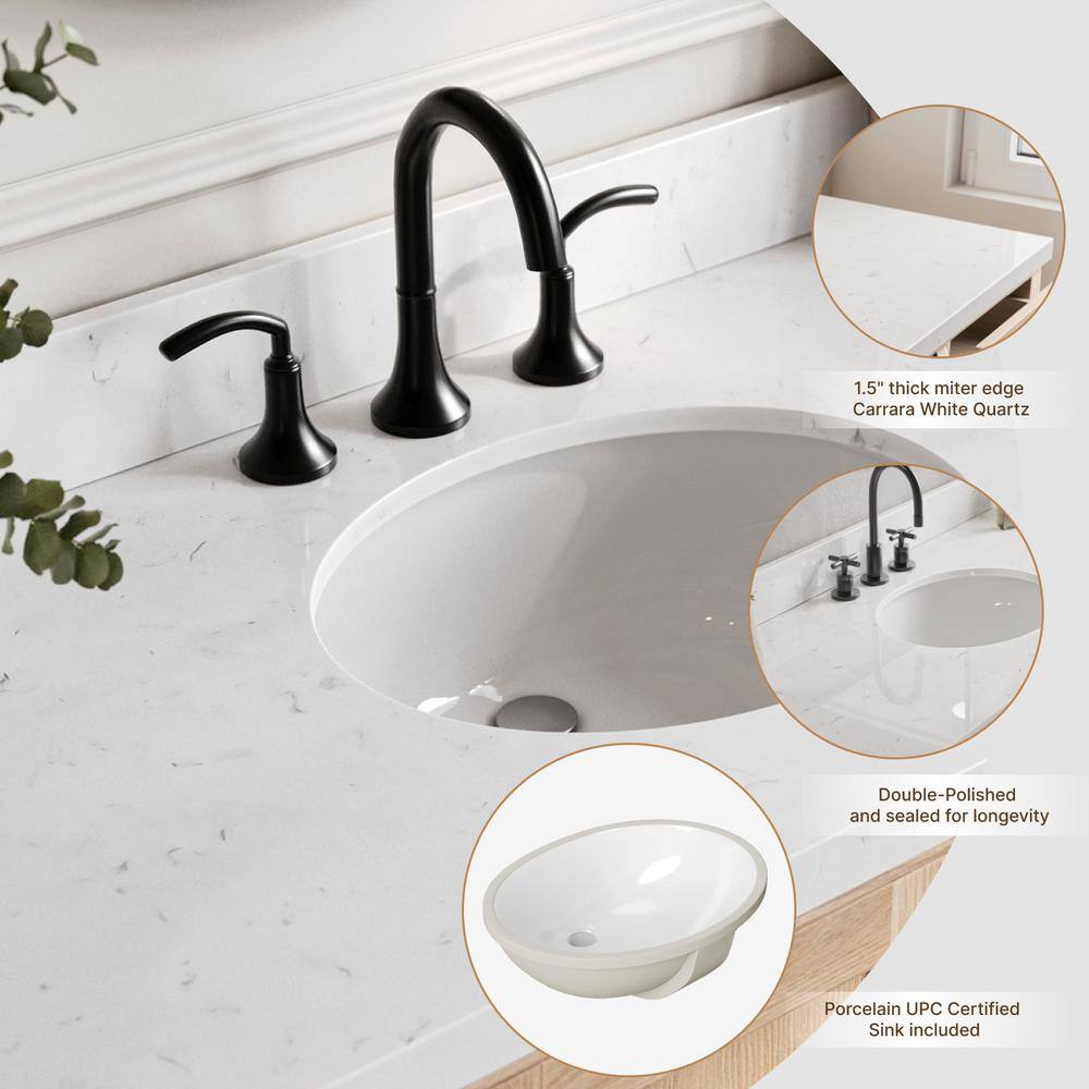 Cambridge 72" Double Sink Oak Vanity with Carrara Quartz Top