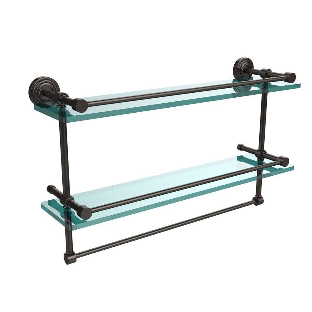 22" Oil Rubbed Bronze Gallery Double Glass Shelf with Towel Bar