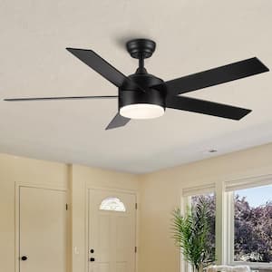 52 in. Integrated LED Indoor Light Kit Matte Black Ceiling Fans with AC Rversible Motor and Remote Control