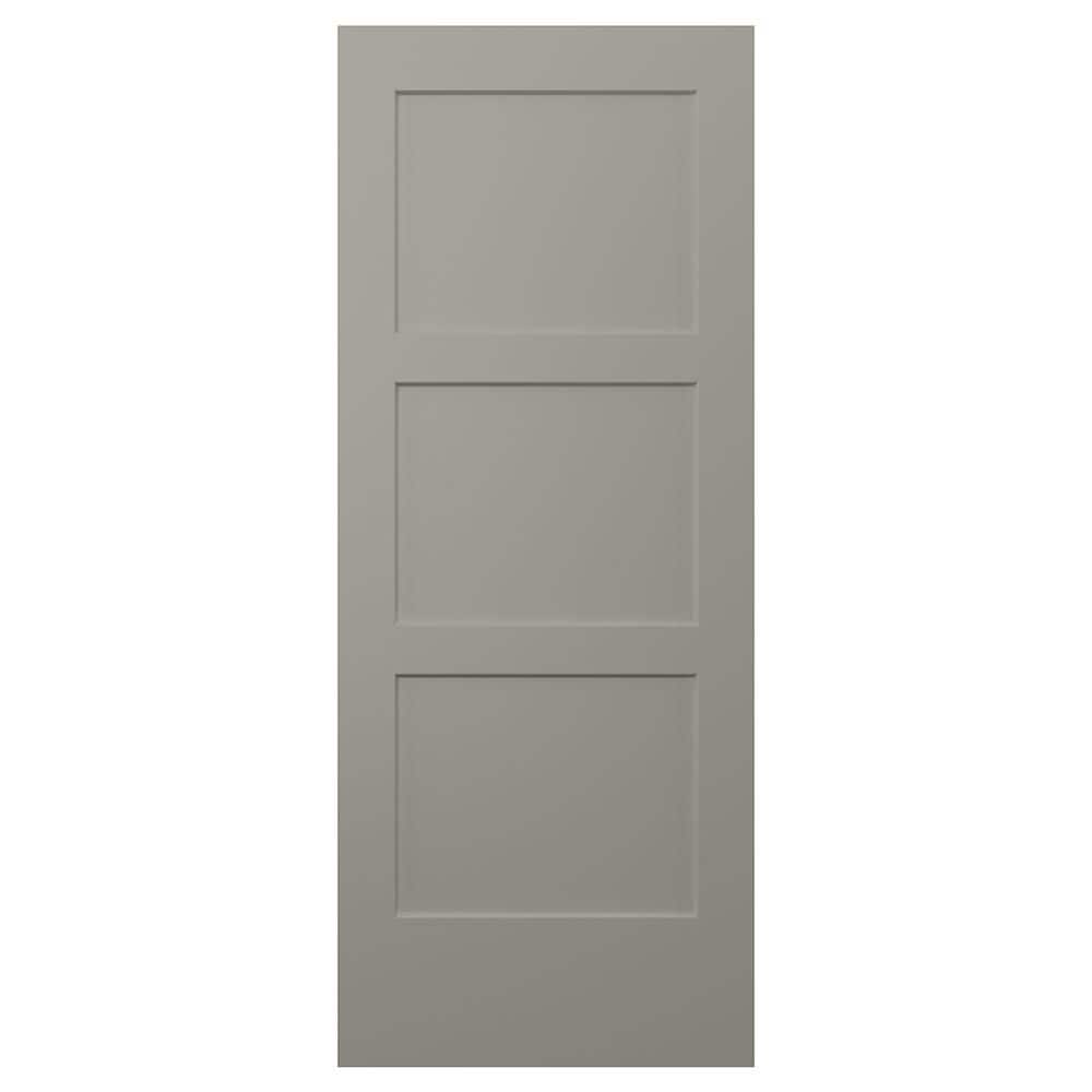 JELD-WEN 32 in. x 80 in. Birkdale 3-Panel Light Gray Paint Smooth