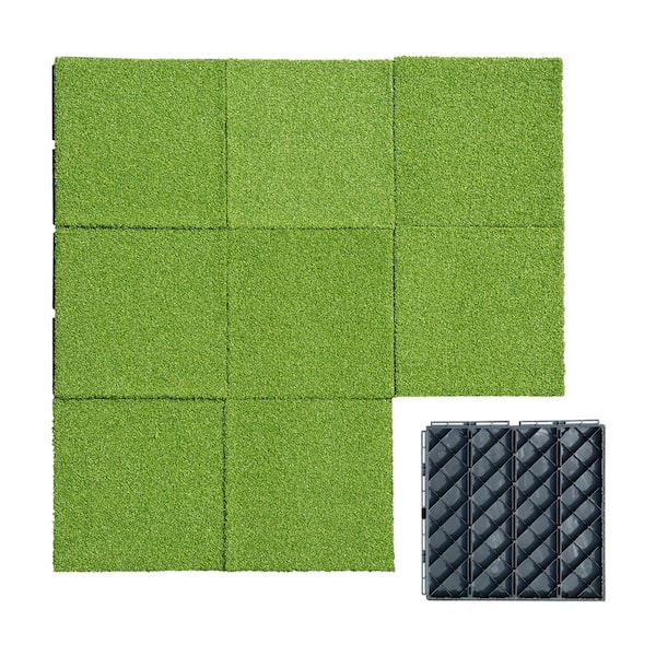 Unbranded Durable Grass Plastic Deck Tiles, Realistic Artificial Turf Adds Greenery and Charm to your Space in Green (44-Pack)