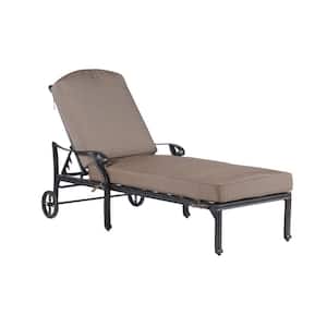 Black Aluminium Frame Outdoor Chaise Lounger Chair Recliner with Dupione Brown Cushions for Pool, Balcony (1-Pack)