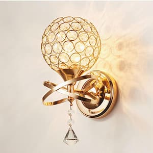 5.12 in. 1-Light Gold Modern Indoor Wall Sconce With Global Crystal Shade for Bathroom Hallway