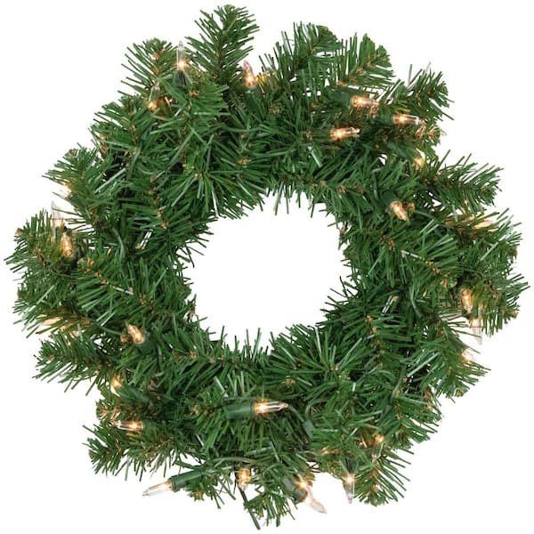 16 " Pre-Lit Green Deluxe Dorchester Pine Artificial Christmas Wreath-Clear Lights