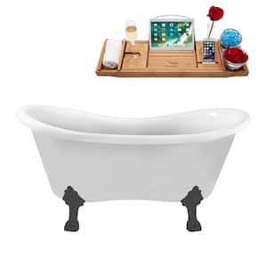 62 in. x 31 in. Acrylic Clawfoot Soaking Bathtub in Glossy White with Brushed Gun Metal Clawfeet and Matte Pink Drain