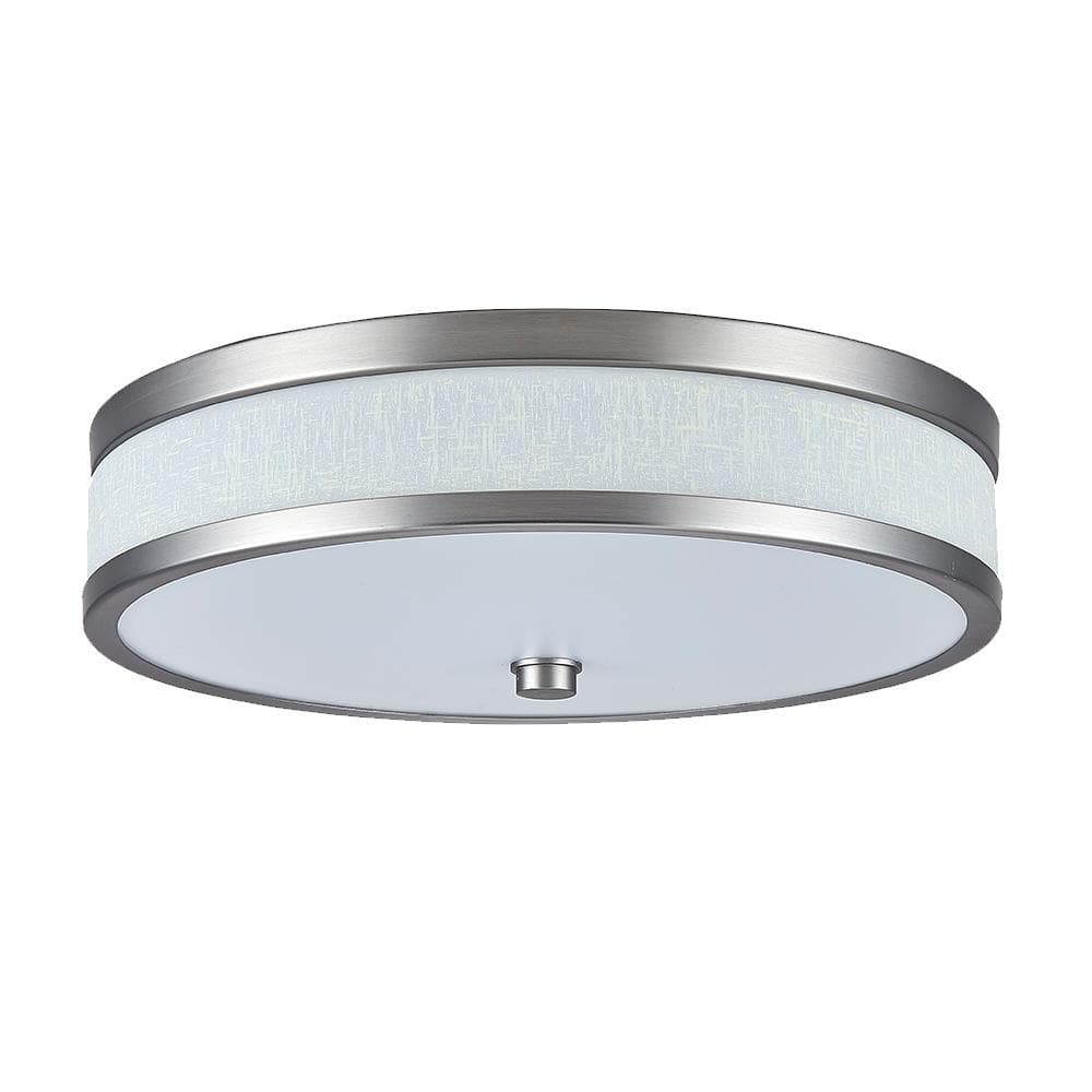12 in. 75-Watt Modern Brushed Nickel Integrated LED Flush Mount with White 
