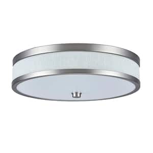 12 in. 75-Watt Modern Brushed Nickel Integrated LED Flush Mount with White Linen and Acrylic Shade