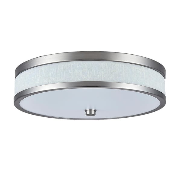 Unbranded 12 in. 75-Watt Modern Brushed Nickel Integrated LED Flush Mount with White Linen and Acrylic Shade